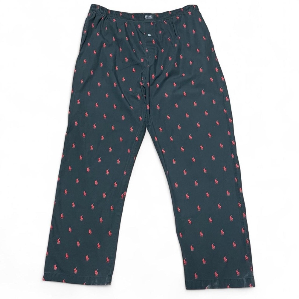 Polo Ralph Lauren Sleepwear Lounge Pants XL Black & Red Pony Logo All Over Print